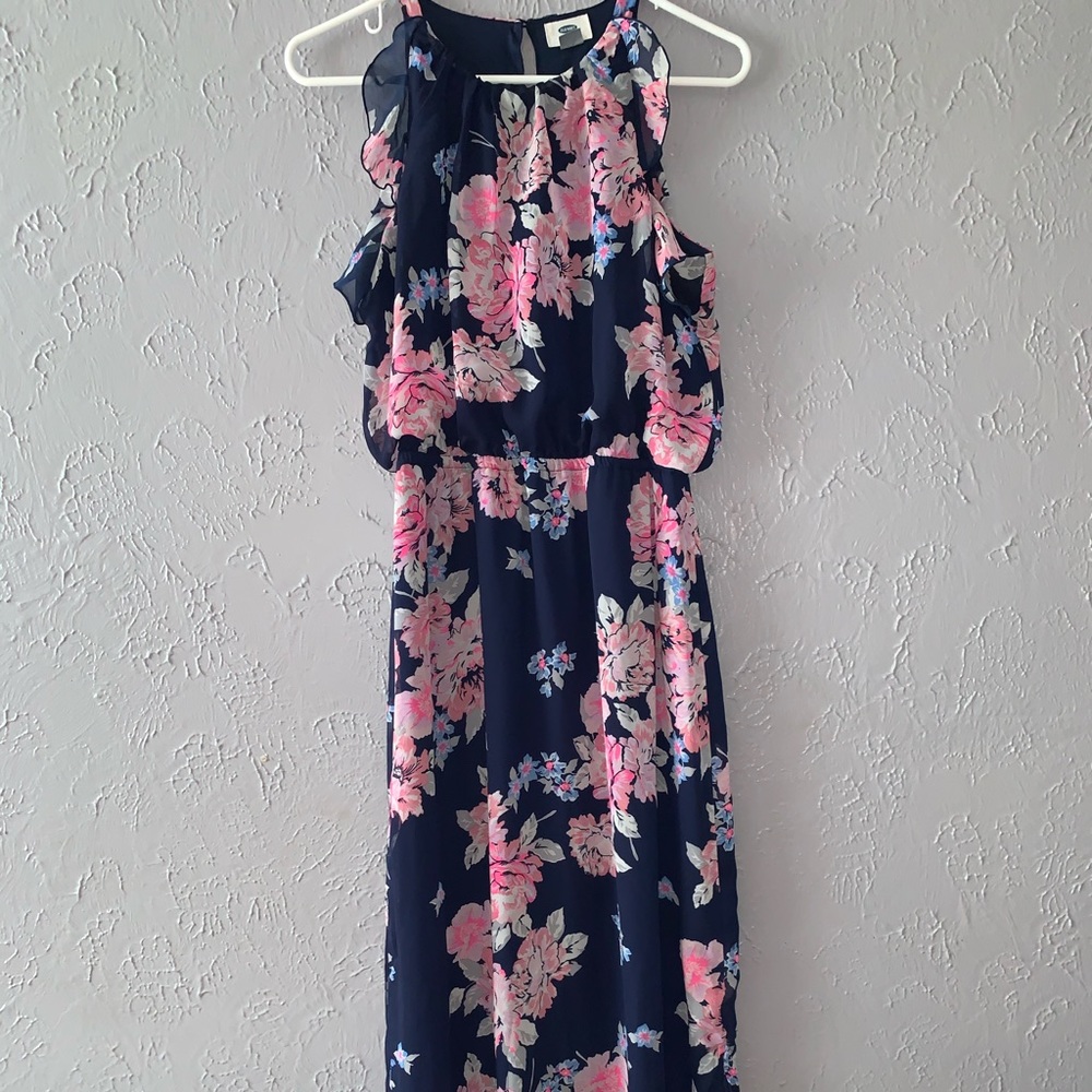 Navy Blue and pink floral maxi dress